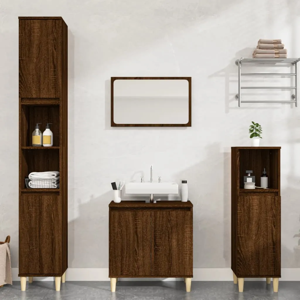 vidaXL Set Mobili da Bagno 3 pz Rovere Marrone in Legno Multistrato