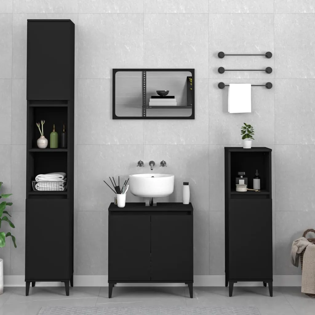 vidaXL Set Mobili da Bagno 3 pz Nero in Legno Multistrato