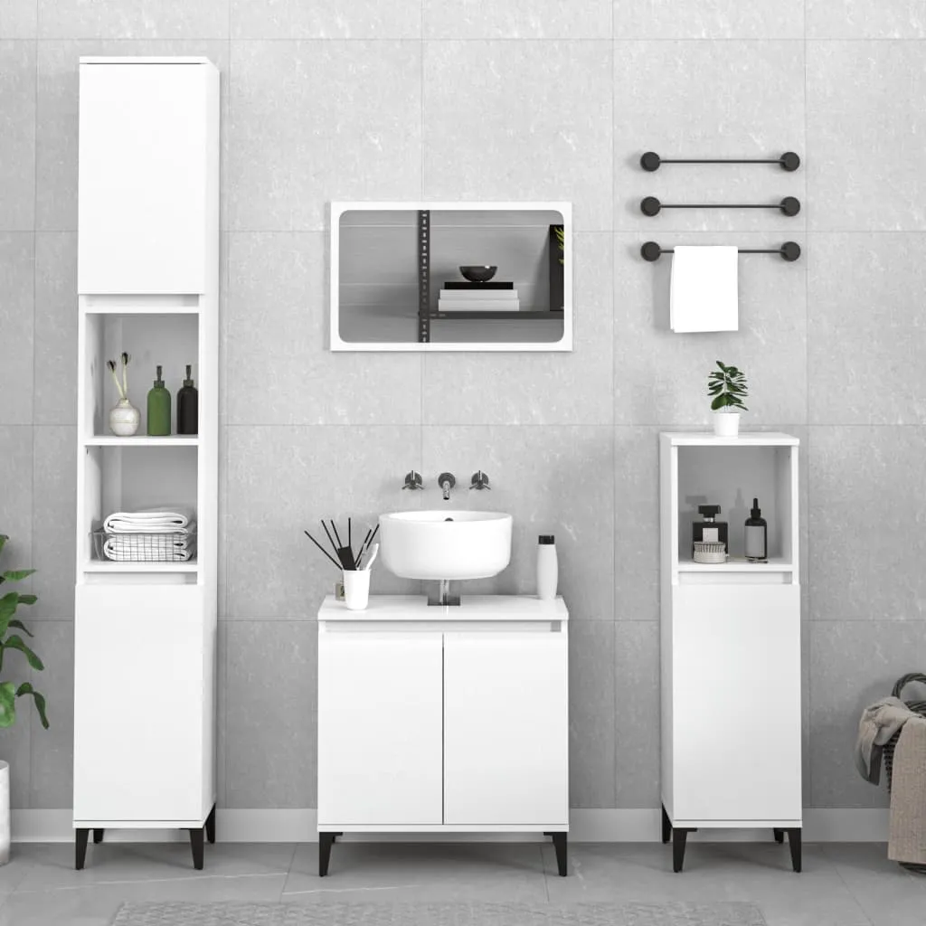 vidaXL Set Mobili da Bagno 3 pz Bianco Lucido in Legno Multistrato