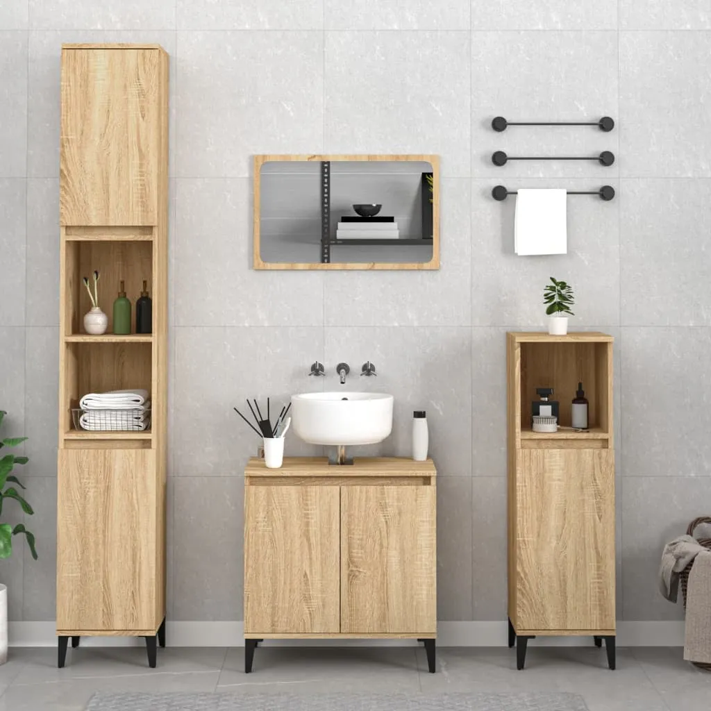 vidaXL Set Mobili da Bagno 3 pz Rovere Sonoma in Legno Multistrato