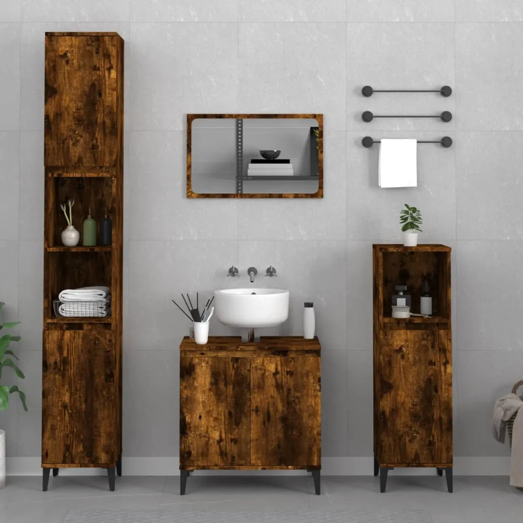 vidaXL Set Mobili da Bagno 3 pz Rovere Fumo in Legno Multistrato