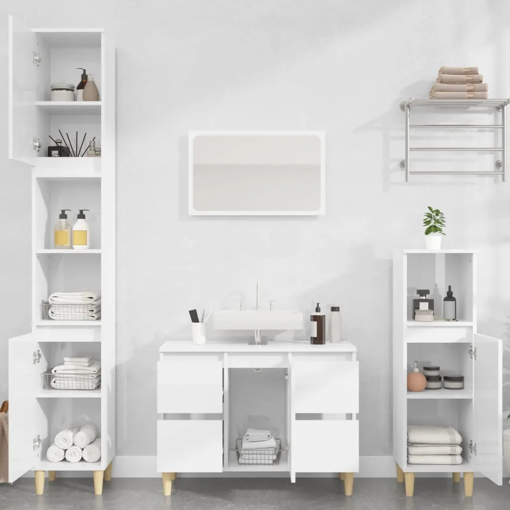 vidaXL Set Mobili da Bagno 3 pz Bianco Lucido in Legno Multistrato