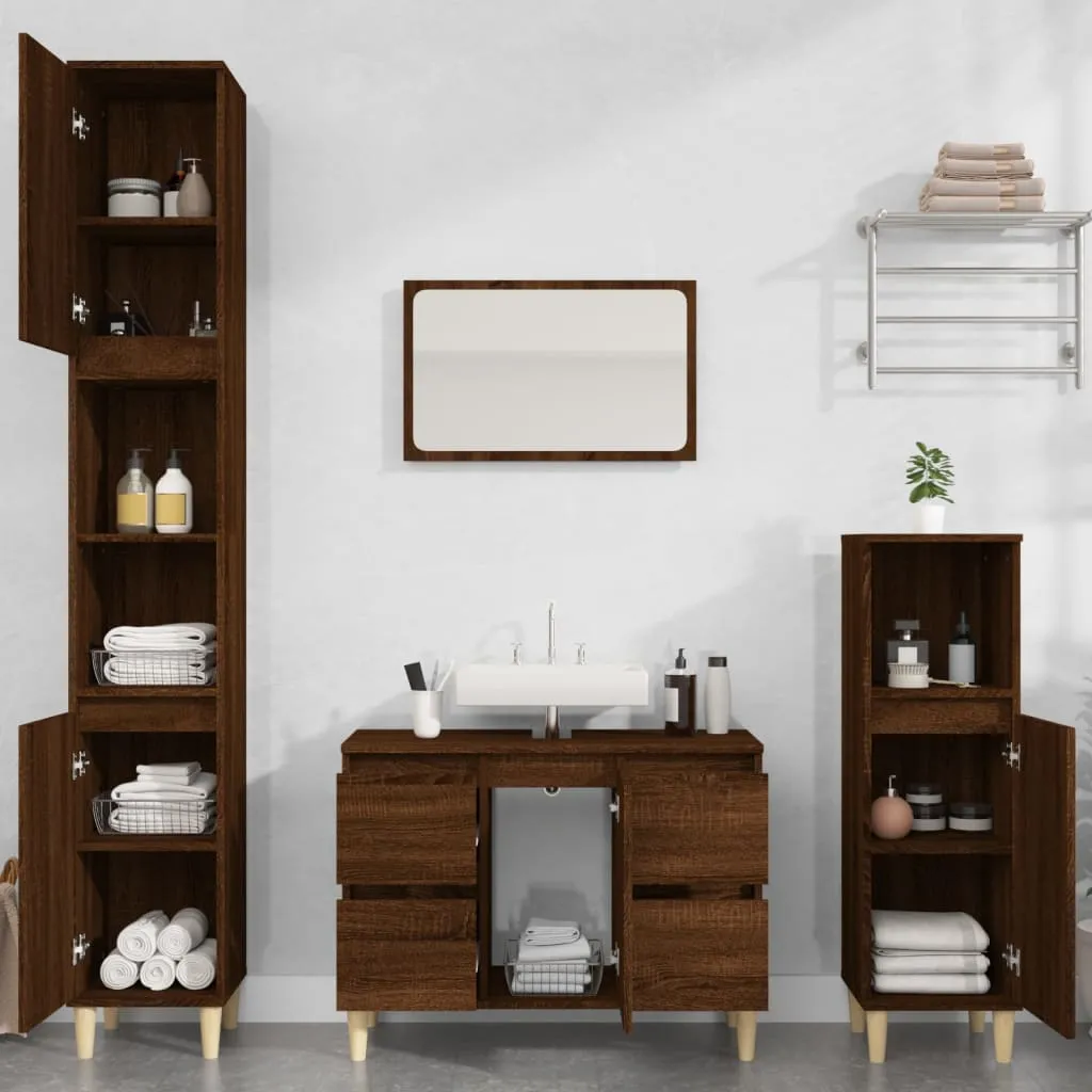 vidaXL Set Mobili da Bagno 3 pz Rovere Marrone in Legno Multistrato