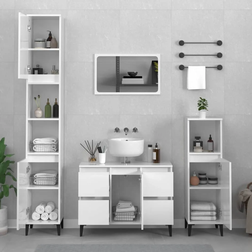 vidaXL Set Mobili da Bagno 3 pz Bianco Lucido in Legno Multistrato