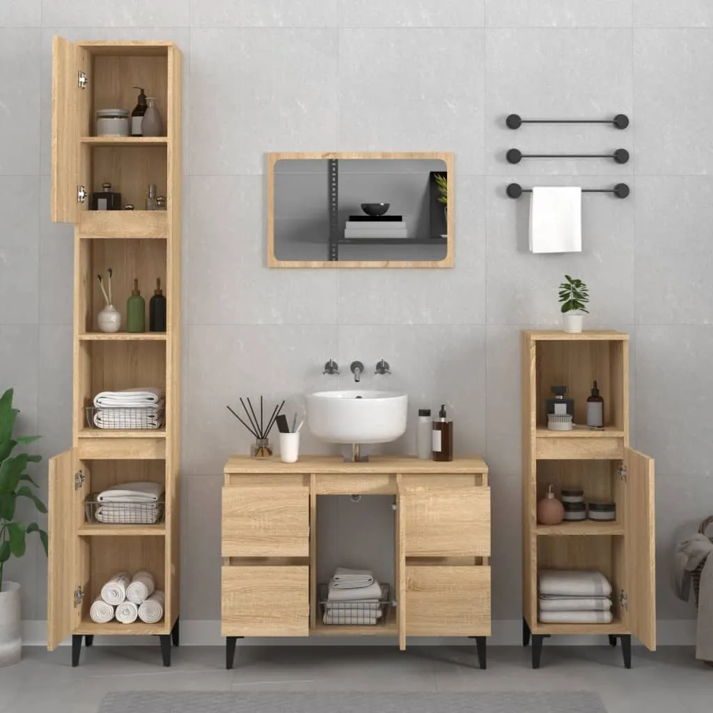 vidaXL Set Mobili da Bagno 3 pz Rovere Sonoma in Legno Multistrato