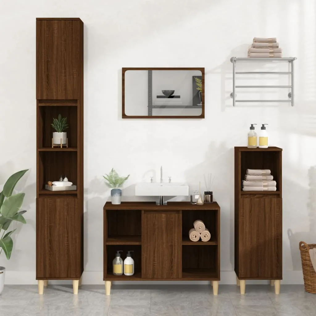 vidaXL Set Mobili da Bagno 3 pz Rovere Marrone in Legno Multistrato