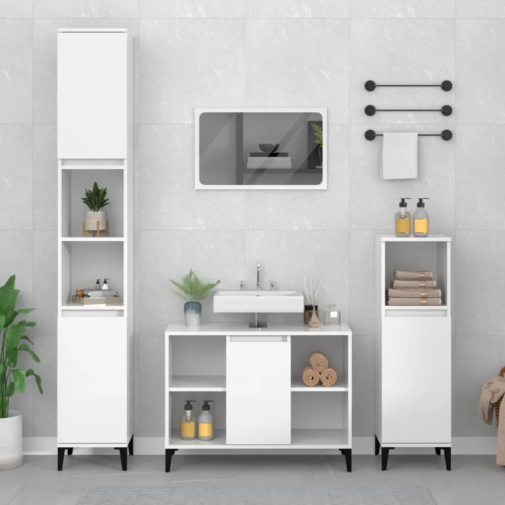 vidaXL Set Mobili da Bagno 3 pz Bianco Lucido in Legno Multistrato