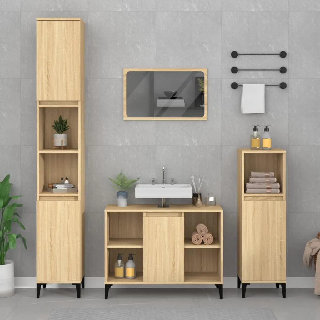 vidaXL Set Mobili da Bagno 3 pz Rovere Sonoma in Legno Multistrato