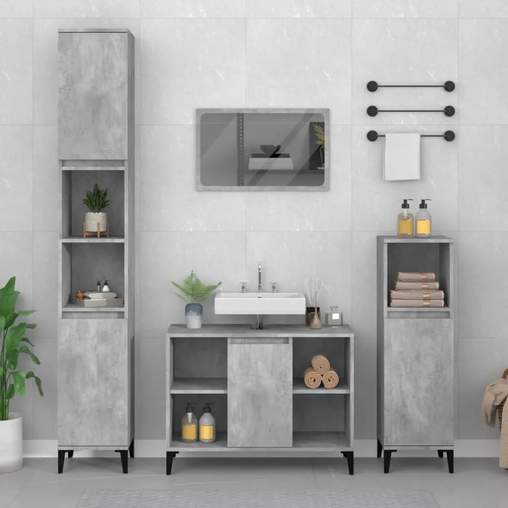 vidaXL Set Mobili da Bagno 3 pz Grigio Cemento in Legno Multistrato