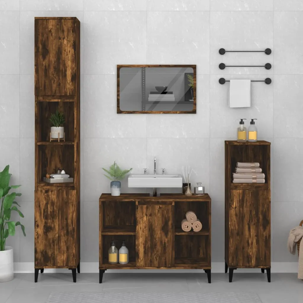 vidaXL Set Mobili da Bagno 3 pz Rovere Fumo in Legno Multistrato