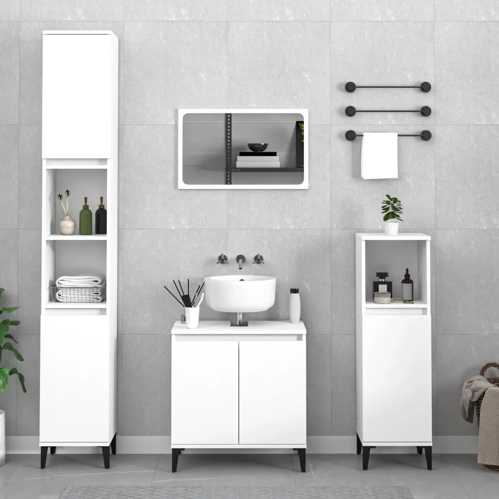 vidaXL Set Mobili da Bagno 4 pz Bianco in Legno Multistrato