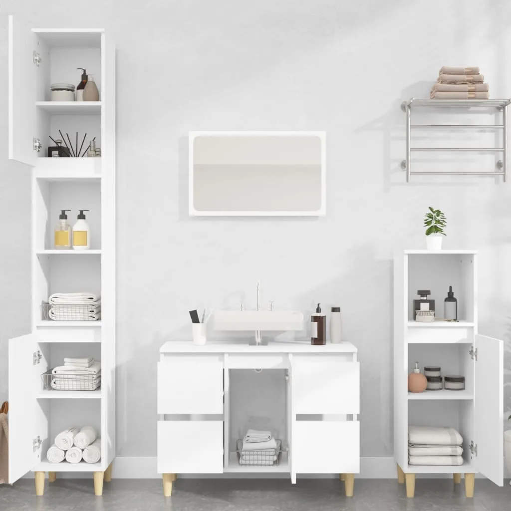 vidaXL Set Mobili da Bagno 4 pz Bianco in Legno Multistrato