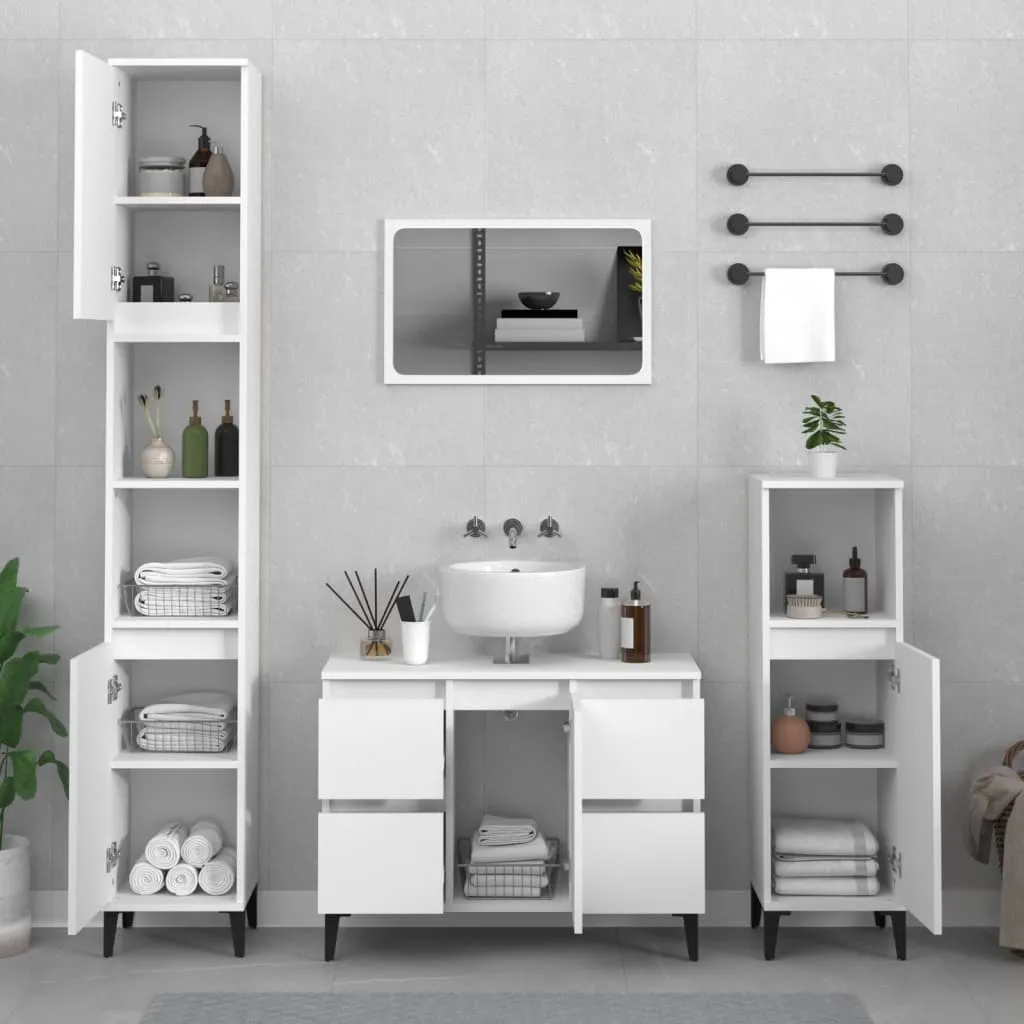 vidaXL Set Mobili da Bagno 4 pz Bianco in Legno Multistrato