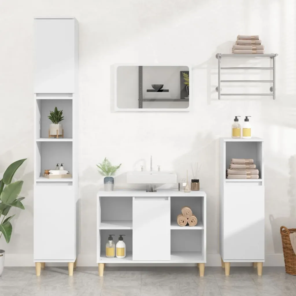 vidaXL Set Mobili da Bagno 4 pz Bianco in Legno Multistrato