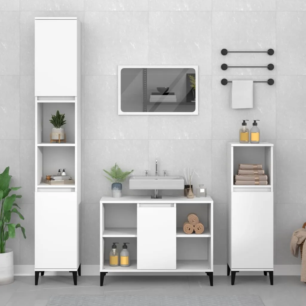 vidaXL Set Mobili da Bagno 4 pz Bianco in Legno Multistrato