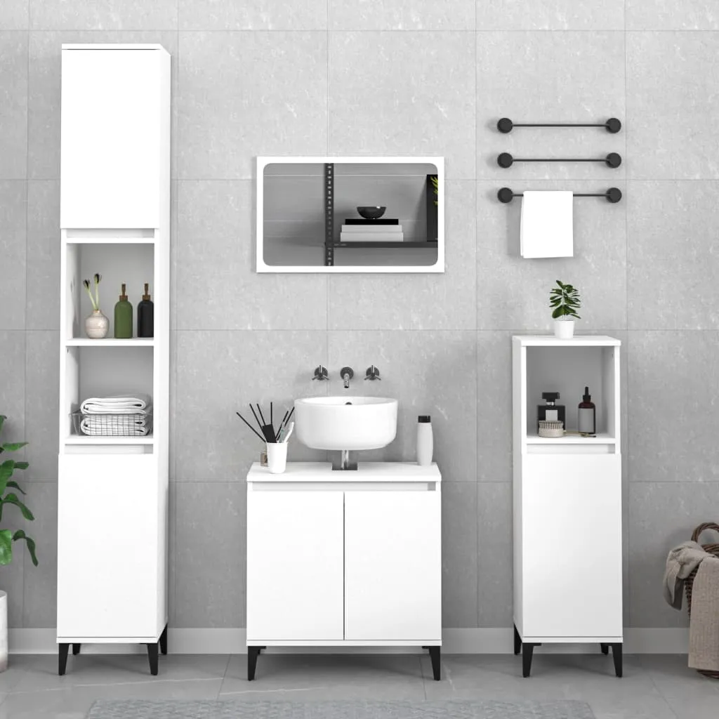 vidaXL Set Mobili da Bagno 3 pz Bianco in Legno Multistrato