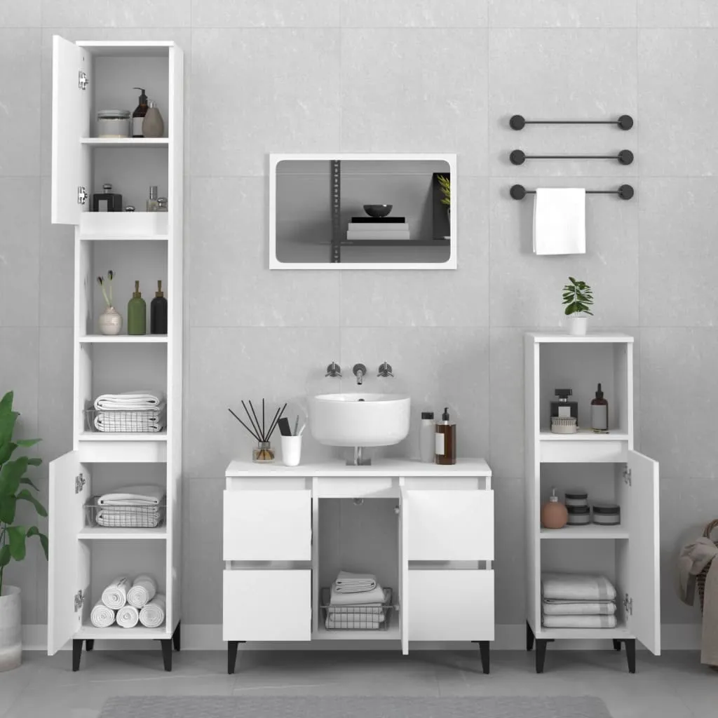 vidaXL Set Mobili da Bagno 3 pz Bianco in Legno Multistrato