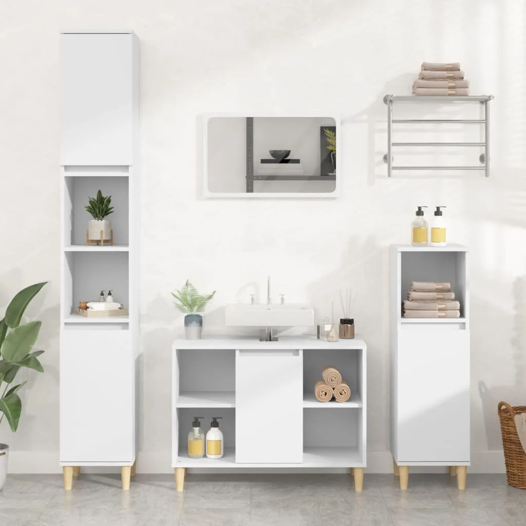 vidaXL Set Mobili da Bagno 3 pz Bianco in Legno Multistrato