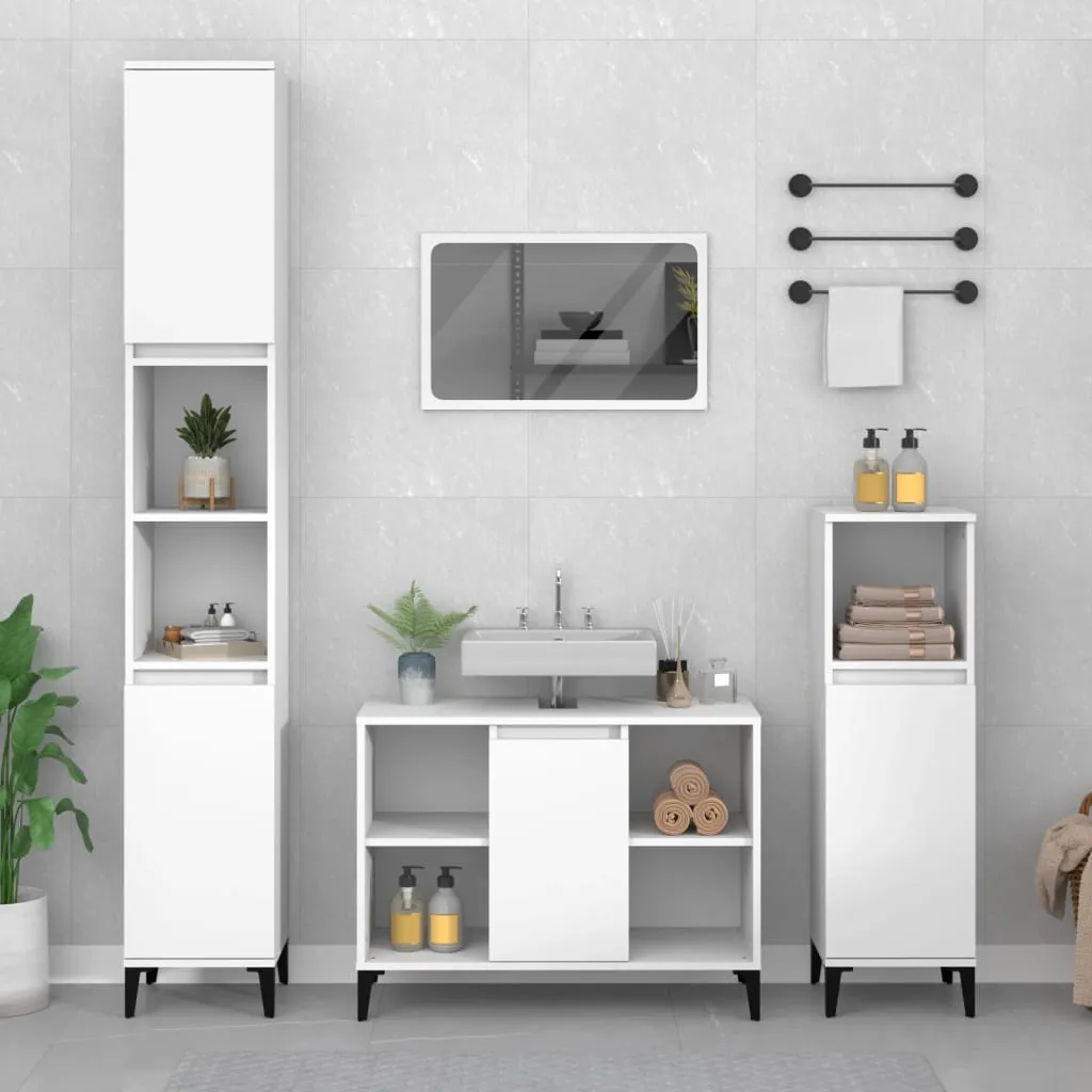 vidaXL Set Mobili da Bagno 3 pz Bianco in Legno Multistrato