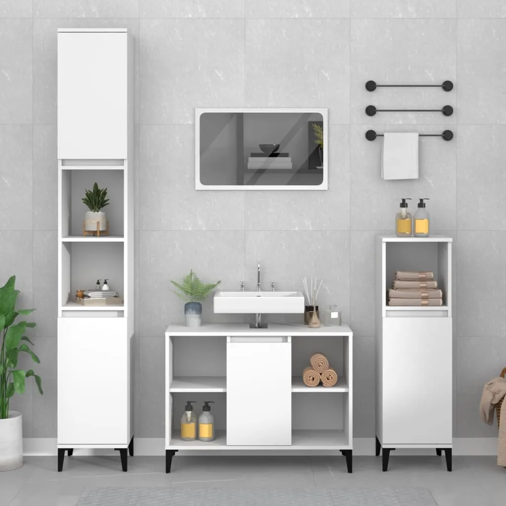 vidaXL Set Mobili da Bagno 2 pz Bianco in Legno Multistrato