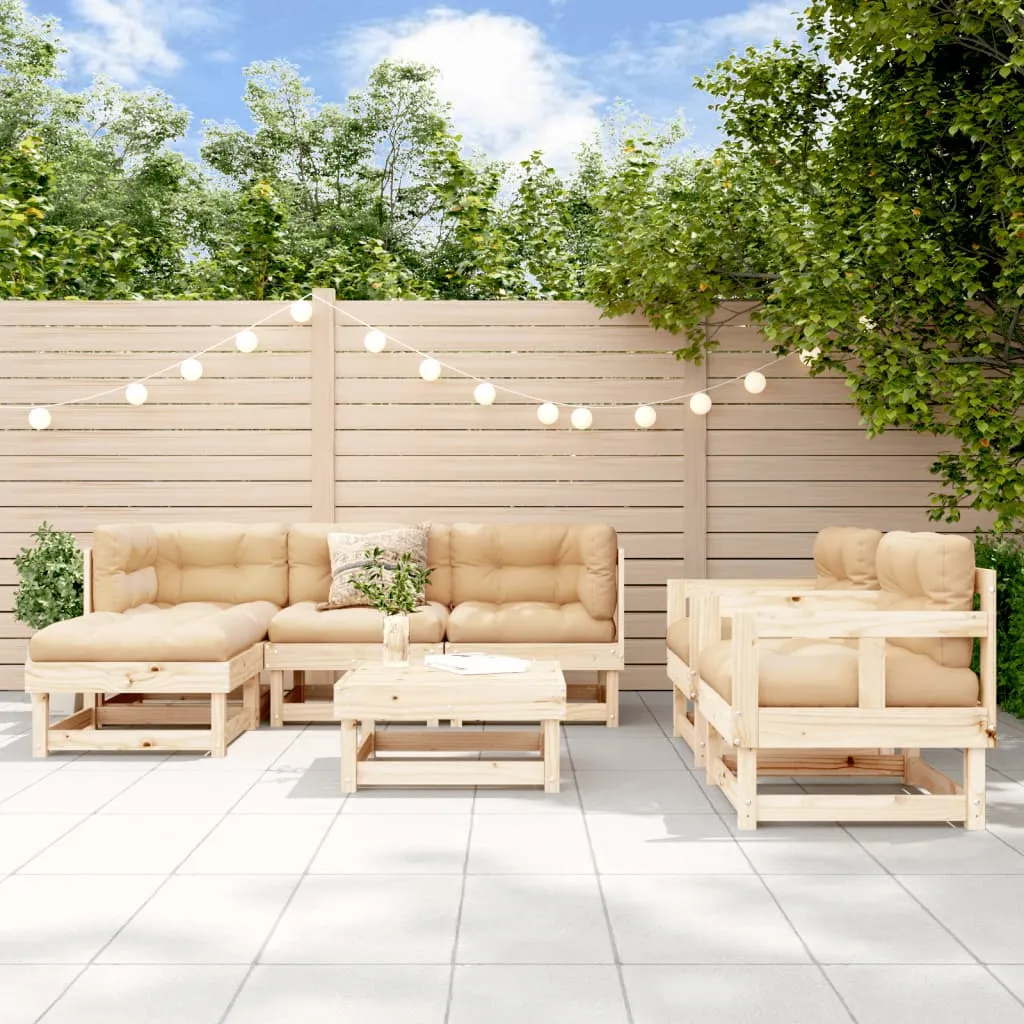 vidaXL Set Divani da Giardino 7 pz con Cuscini in Legno Massello