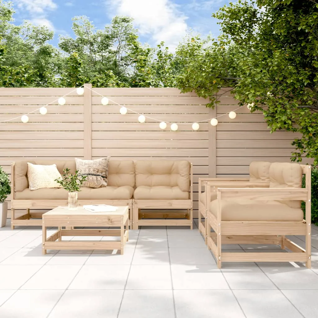 vidaXL Set Divani da Giardino 6 pz con Cuscini in Legno Massello