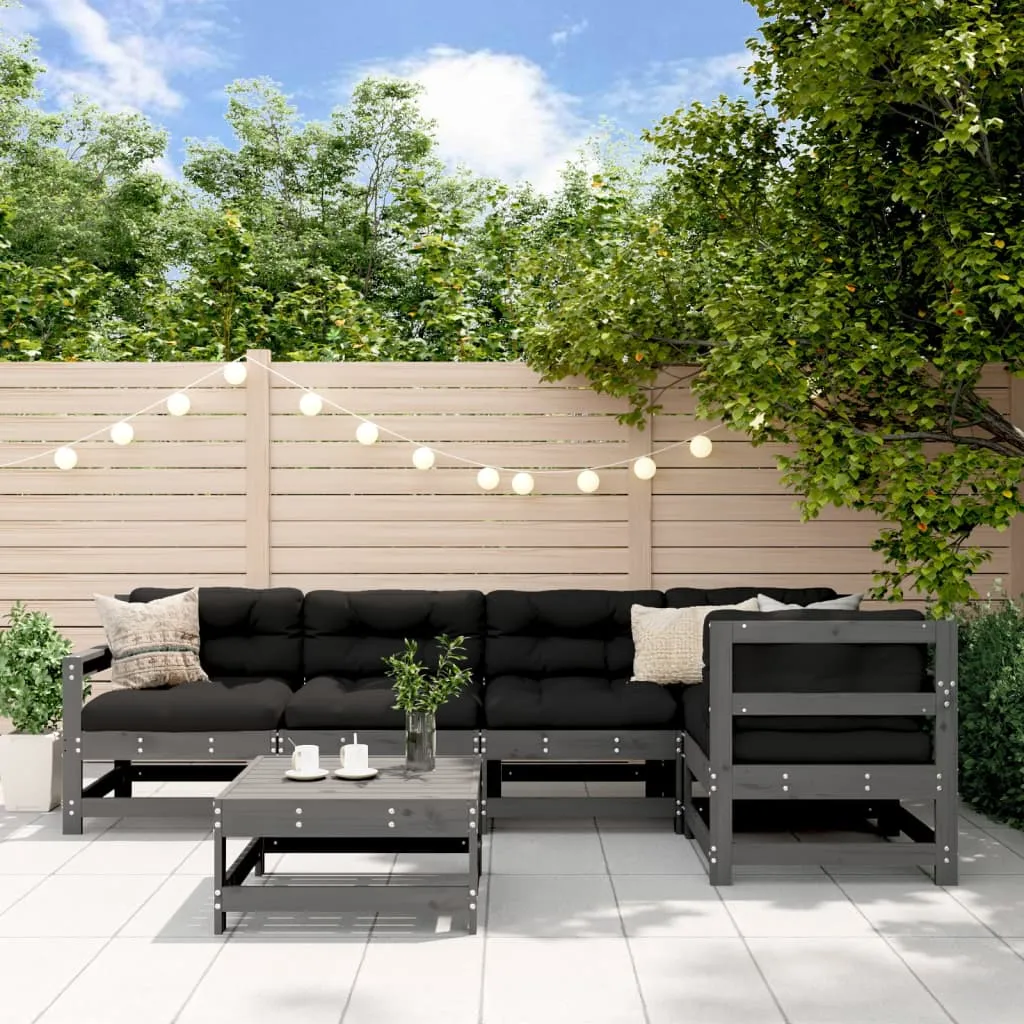 vidaXL Set Divani da Giardino 6pz con Cuscini in Legno Massello Grigio