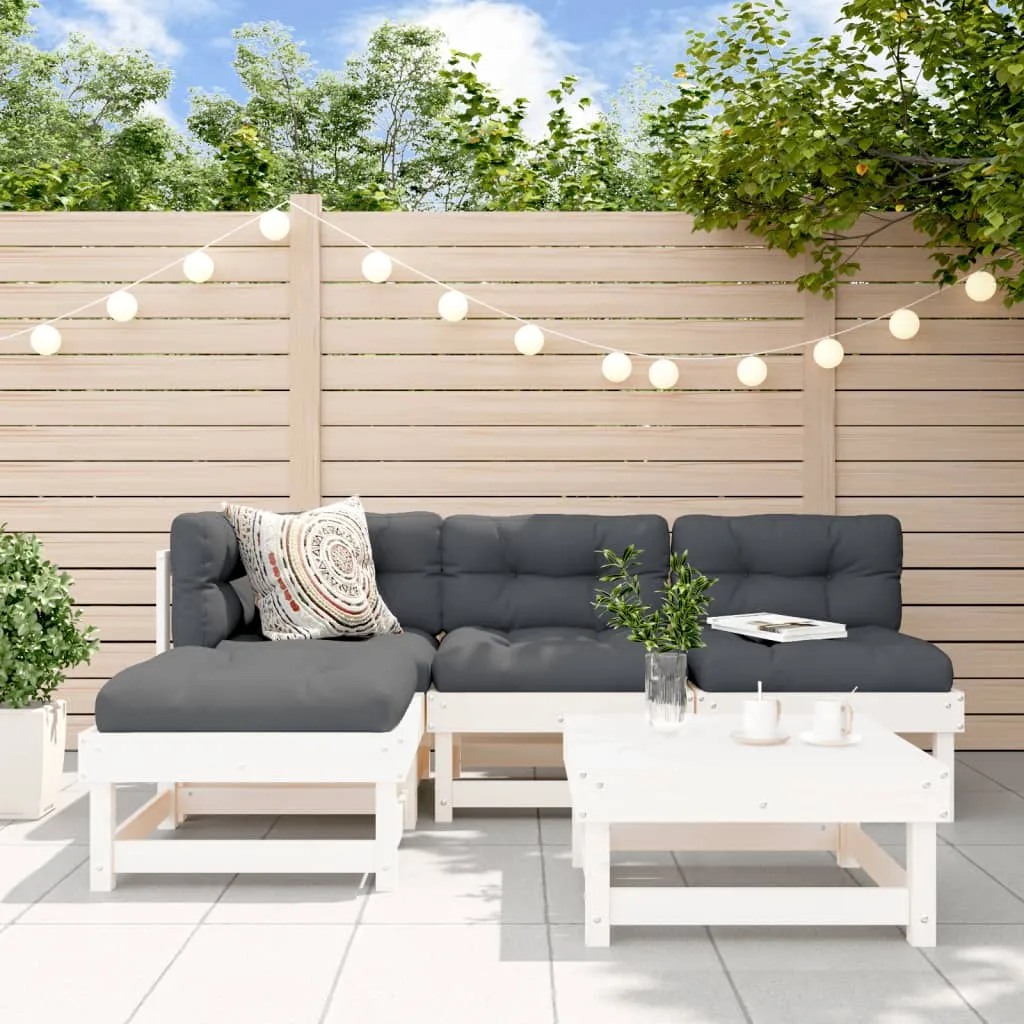 vidaXL Set Divani da Giardino 5pz con Cuscini in Legno Massello Bianco