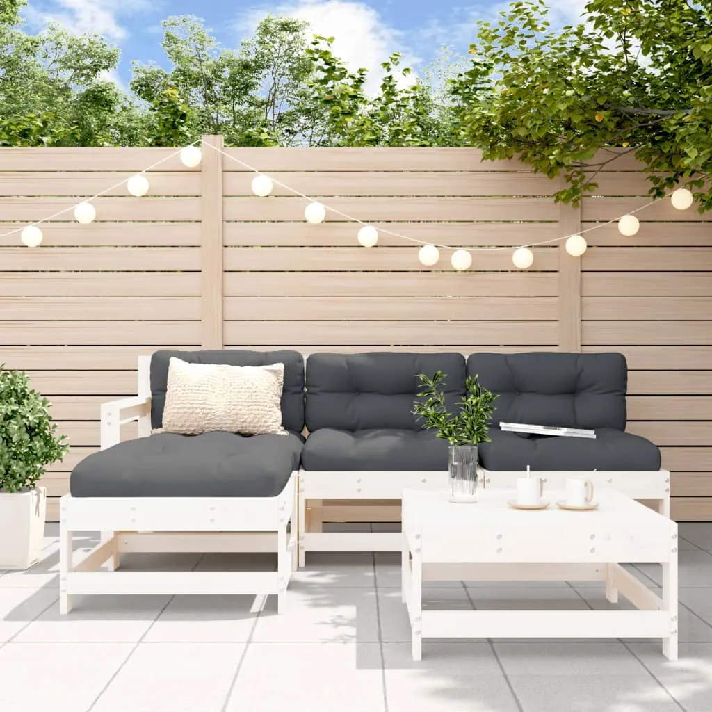 vidaXL Set Divani da Giardino 5pz con Cuscini in Legno Massello Bianco