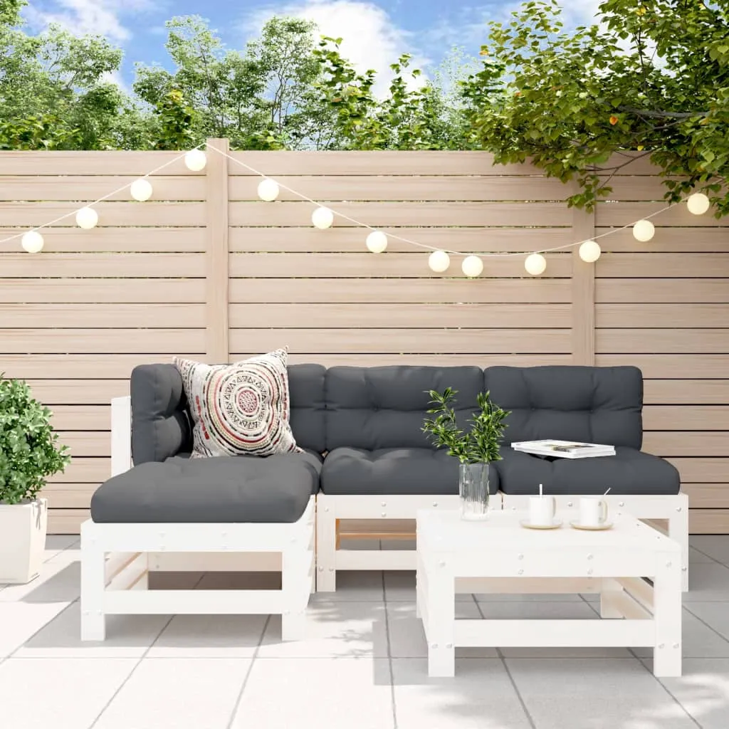 vidaXL Set Divani da Giardino 5pz con Cuscini in Legno Massello Bianco