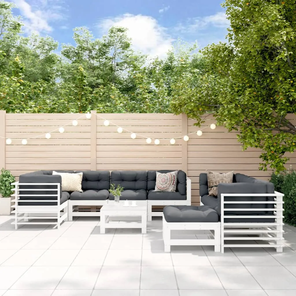 vidaXL Set Divani da Giardino 10 pz con Cuscini Legno Massello Bianco