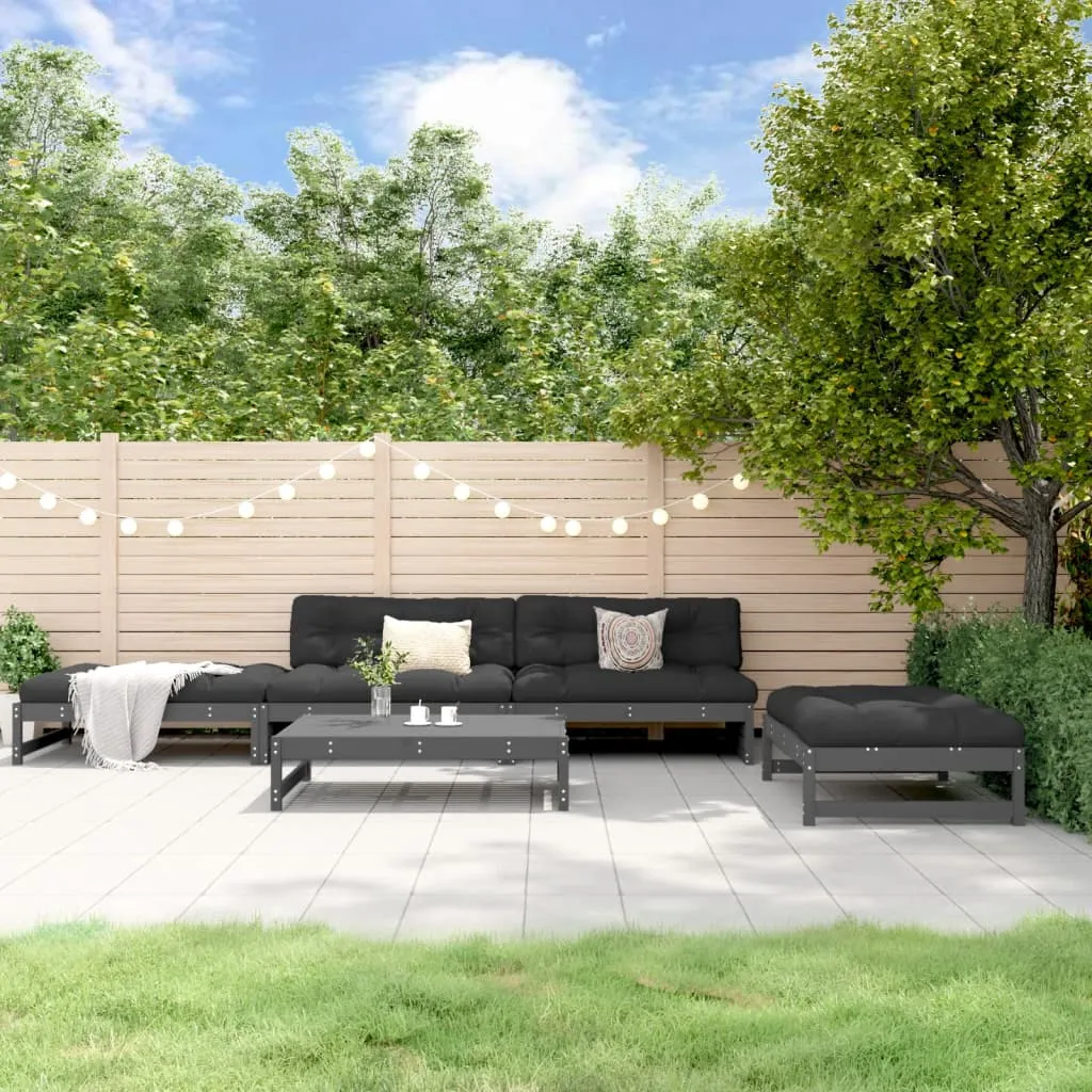 vidaXL Set Divani da Giardino 5pz con Cuscini in Legno Massello Grigio