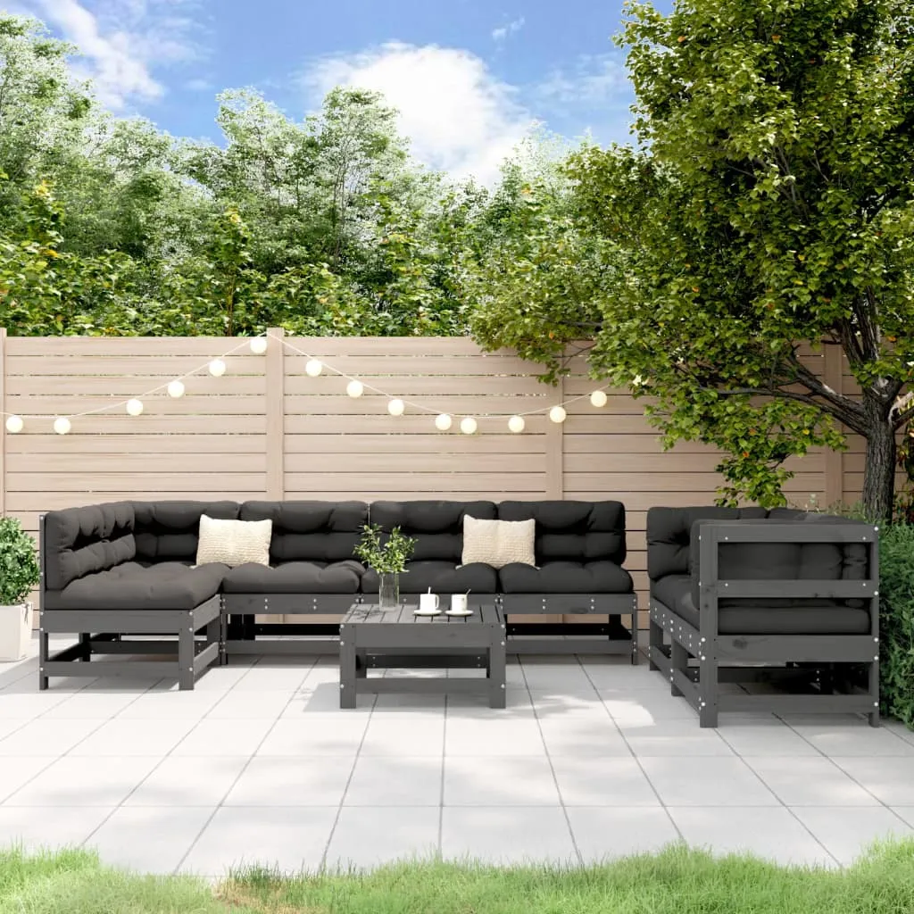 vidaXL Set Salotto da Giardino 8 pz in Legno Massello di Pino Grigio