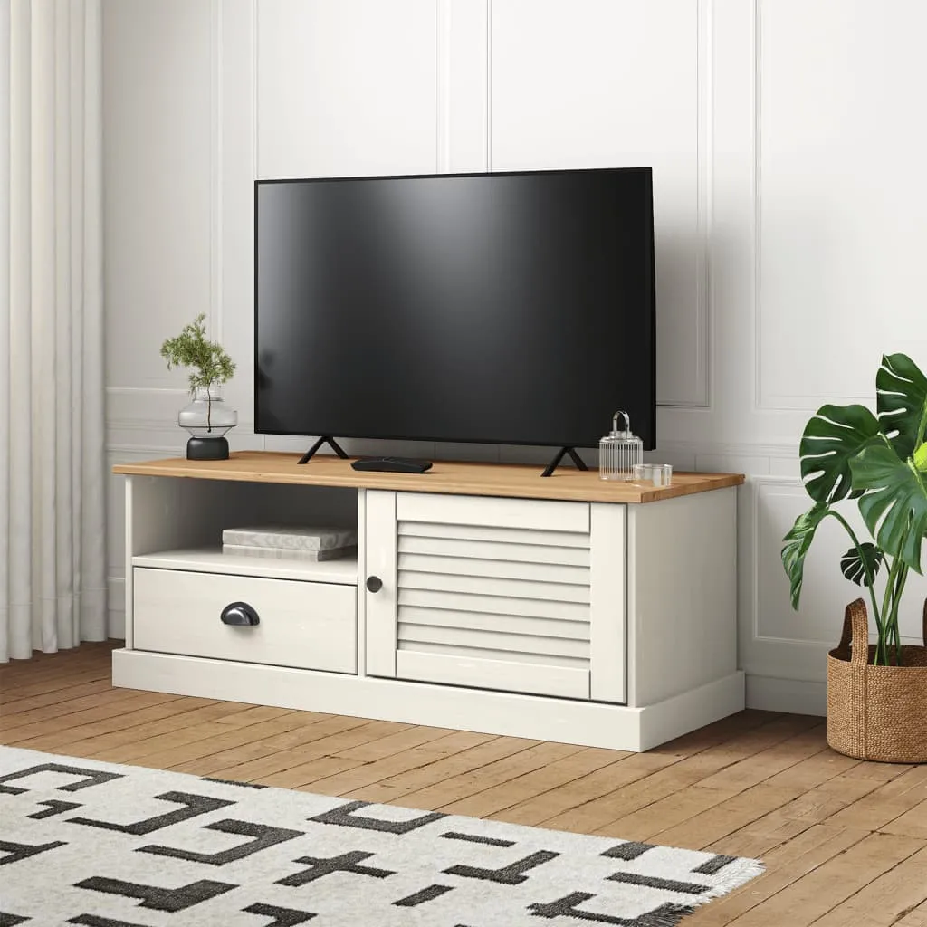 vidaXL Mobile Porta TV VIGO Bianco 106x40x40 cm Legno Massello di Pino