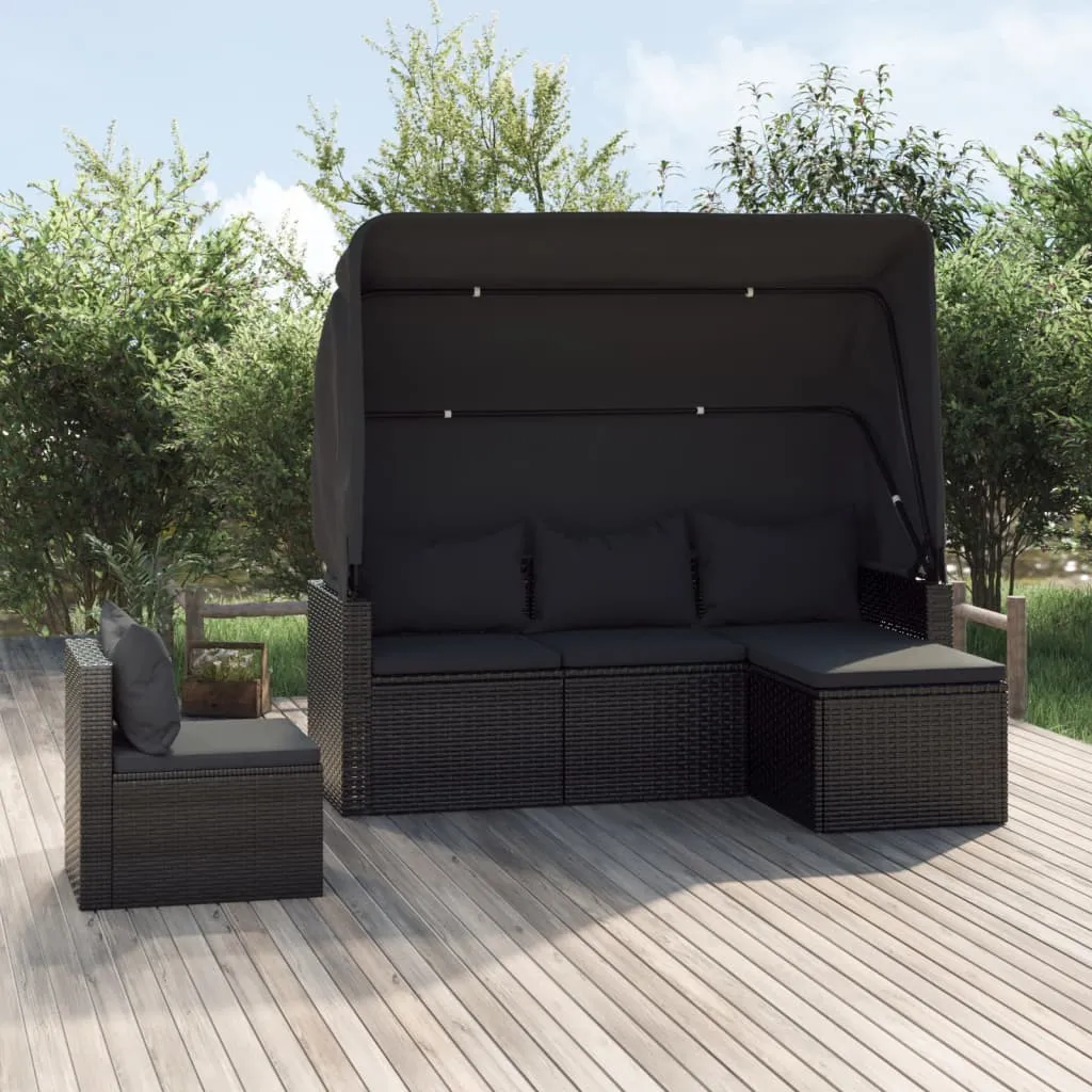 vidaXL Set Divani da Giardino 4 pz con Cuscini Nero in Polyrattan