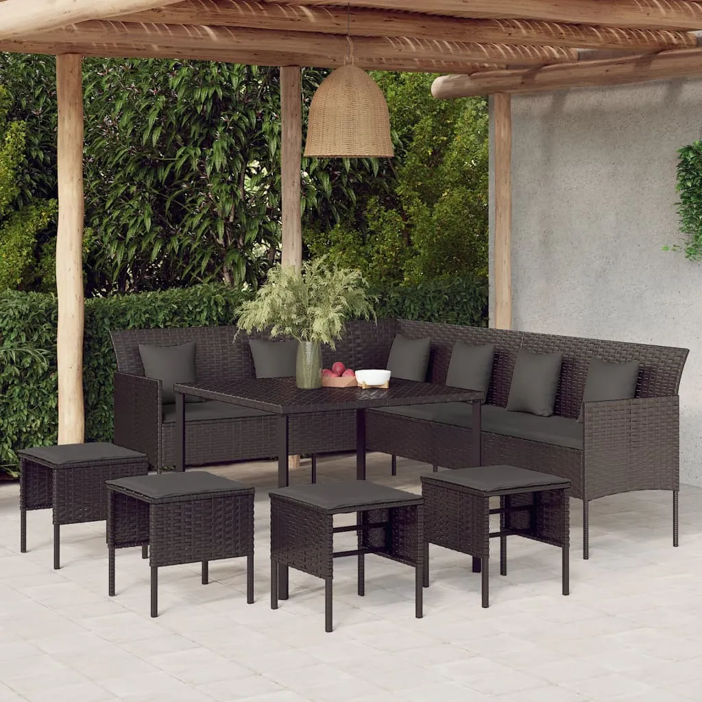 vidaXL Set da Pranzo da Giardino 6 pz con Cuscini Nero in Polyrattan