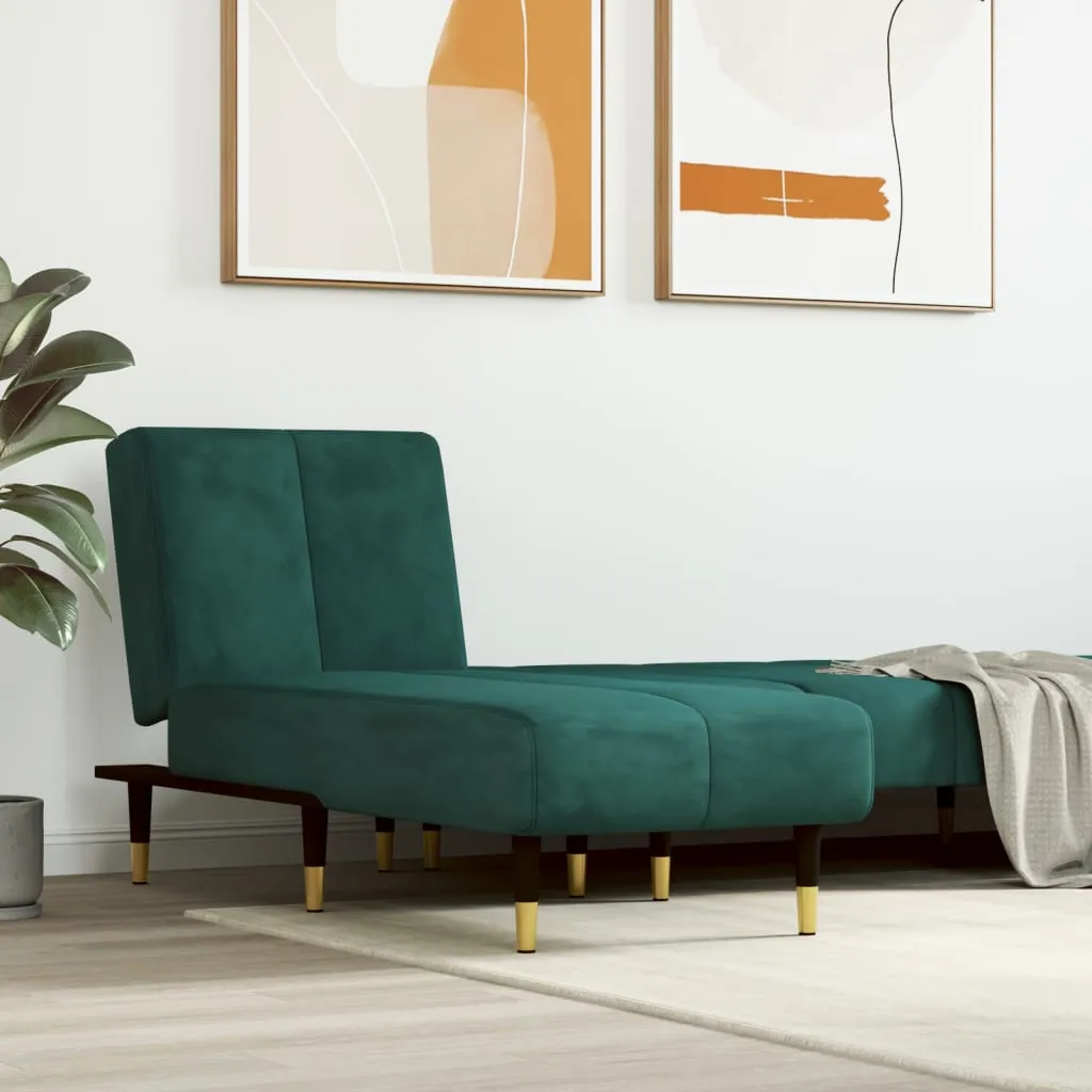 vidaXL Chaise Longue in Velluto Verde Scuro