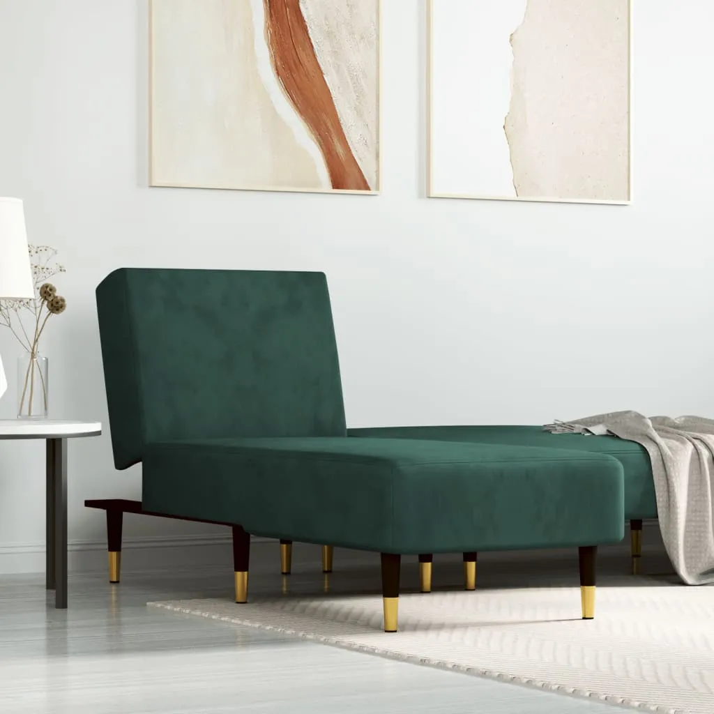 vidaXL Chaise Longue in Velluto Verde Scuro