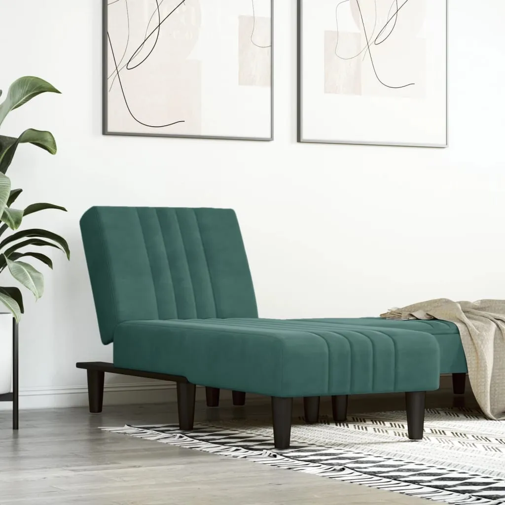 vidaXL Chaise Longue in Velluto Verde Scuro