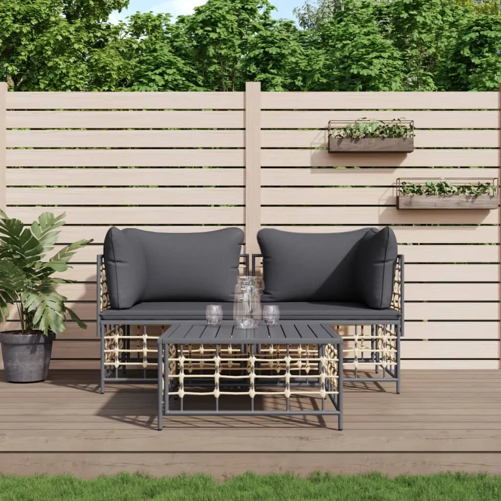 vidaXL Set Divani da Giardino 3 pz con Cuscini Antracite in Polyrattan