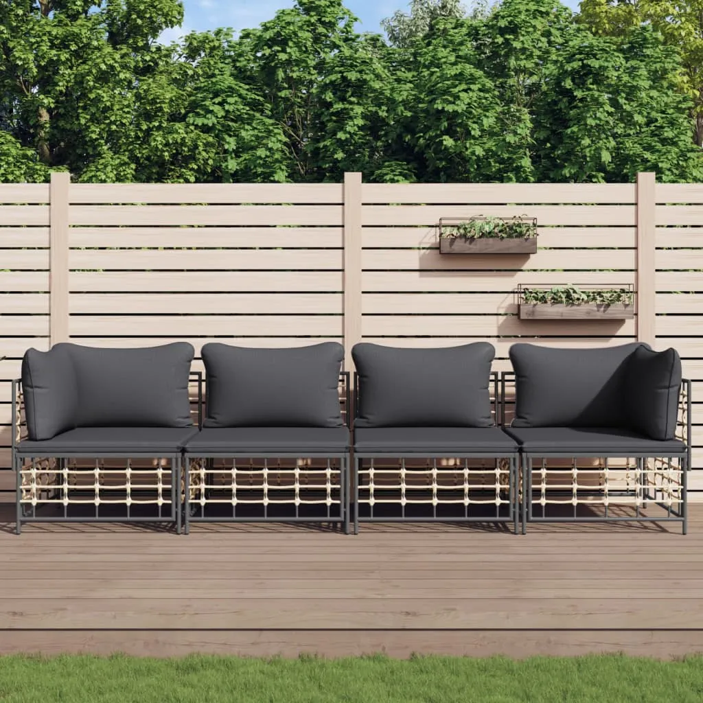 vidaXL Set Divani da Giardino 4 pz con Cuscini Antracite in Polyrattan