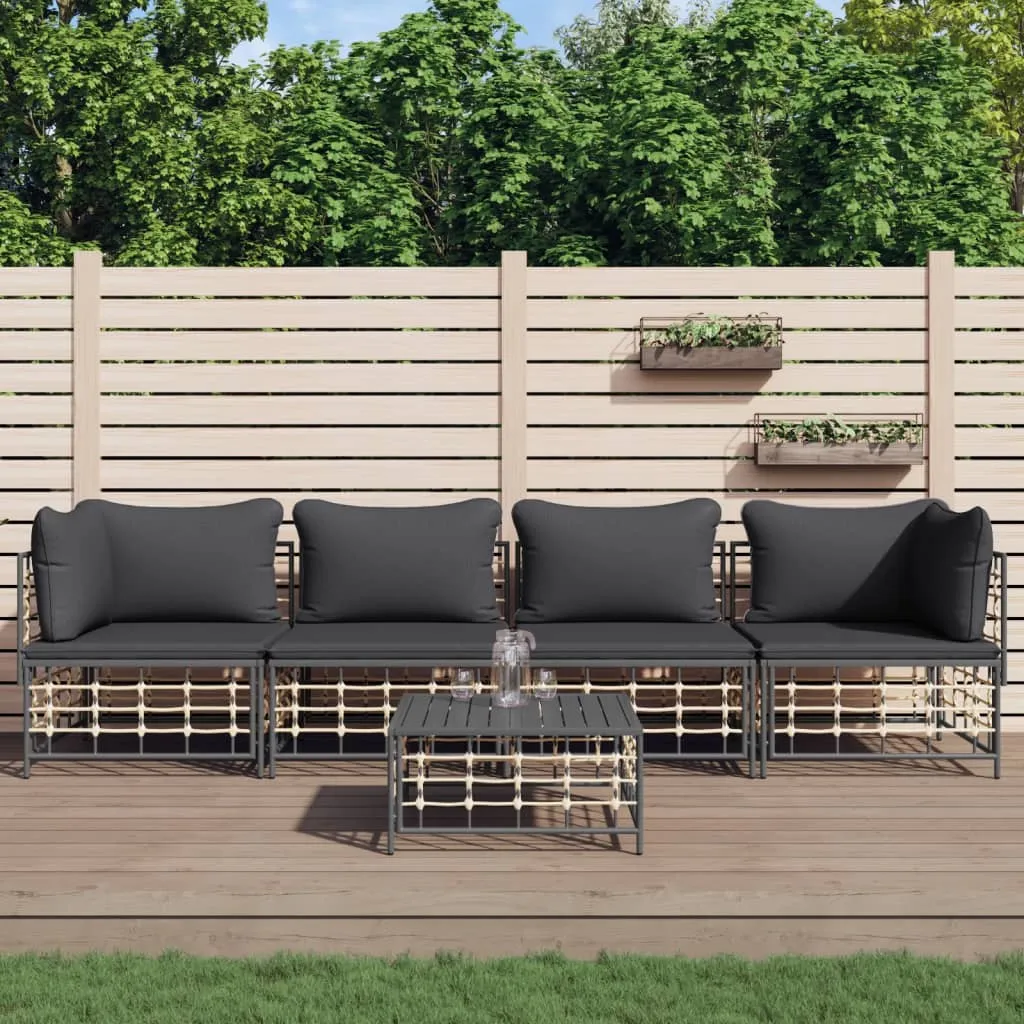 vidaXL Set Divani da Giardino 5 pz con Cuscini Antracite in Polyrattan