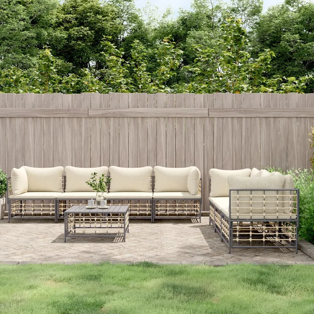 vidaXL Set Divani da Giardino 8 pz con Cuscini Antracite in Polyrattan