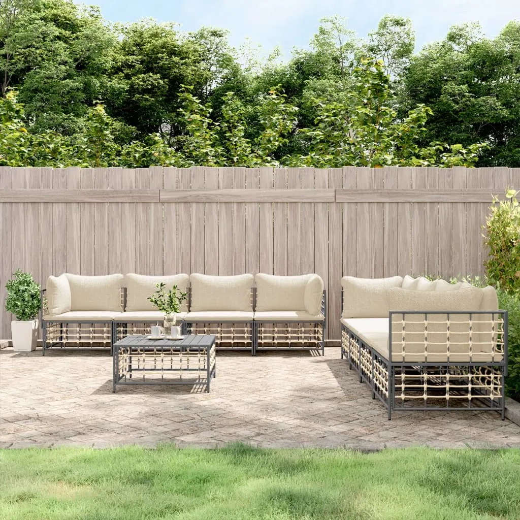 vidaXL Set Divani da Giardino 9 pz con Cuscini Antracite in Polyrattan