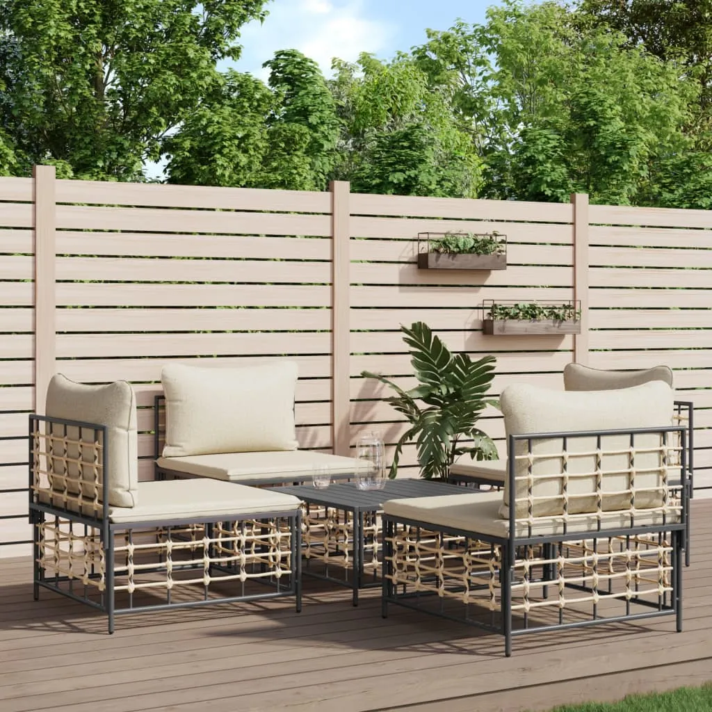 vidaXL Set Divani da Giardino 5 pz con Cuscini Antracite in Polyrattan