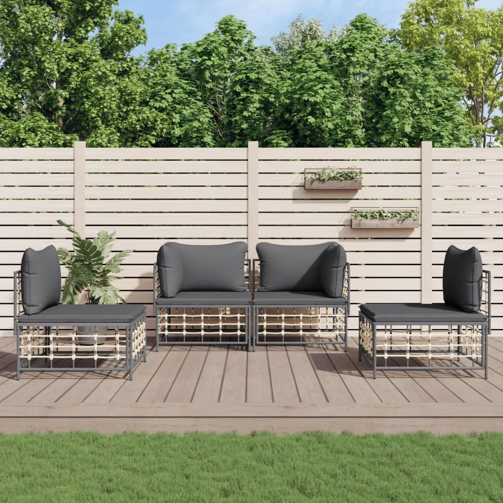 vidaXL Set Divani da Giardino 4 pz con Cuscini Antracite in Polyrattan