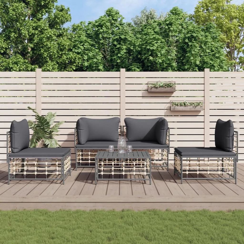 vidaXL Set Divani da Giardino 5 pz con Cuscini Antracite in Polyrattan