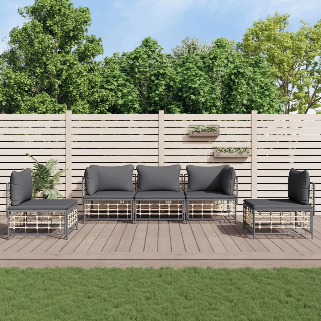 vidaXL Set Divani da Giardino 5 pz con Cuscini Antracite in Polyrattan