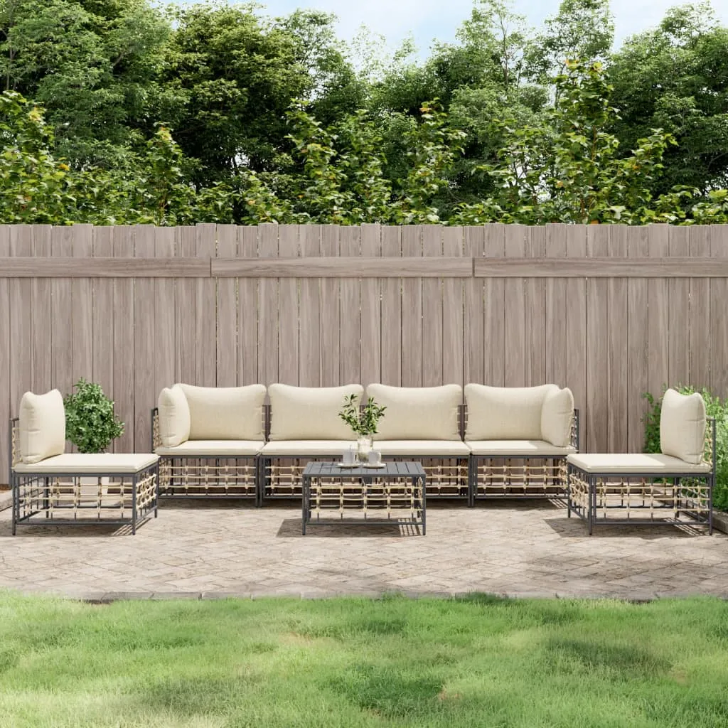 vidaXL Set Divani da Giardino 7 pz con Cuscini Antracite in Polyrattan