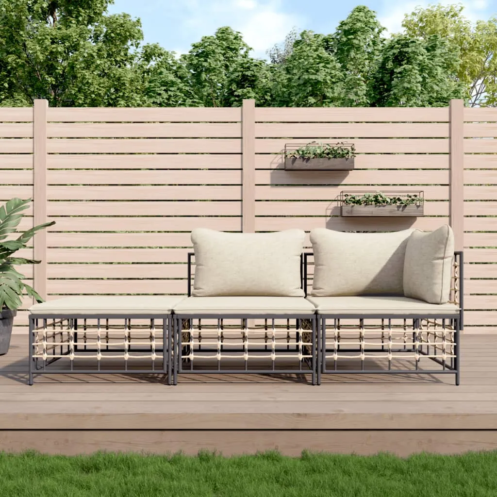 vidaXL Set Divani da Giardino 3 pz con Cuscini Antracite in Polyrattan